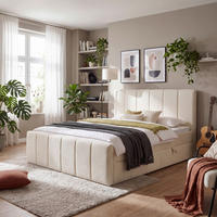 BOXBETT 180/200 cm,  in Beige, gepolstertes Kopfteil, Bettkasten, Topper, Matratzen, H3 + H3 = fest  - Beige/Schwarz, Basics, Kunststoff/Textil (180/200cm) - Chameo
