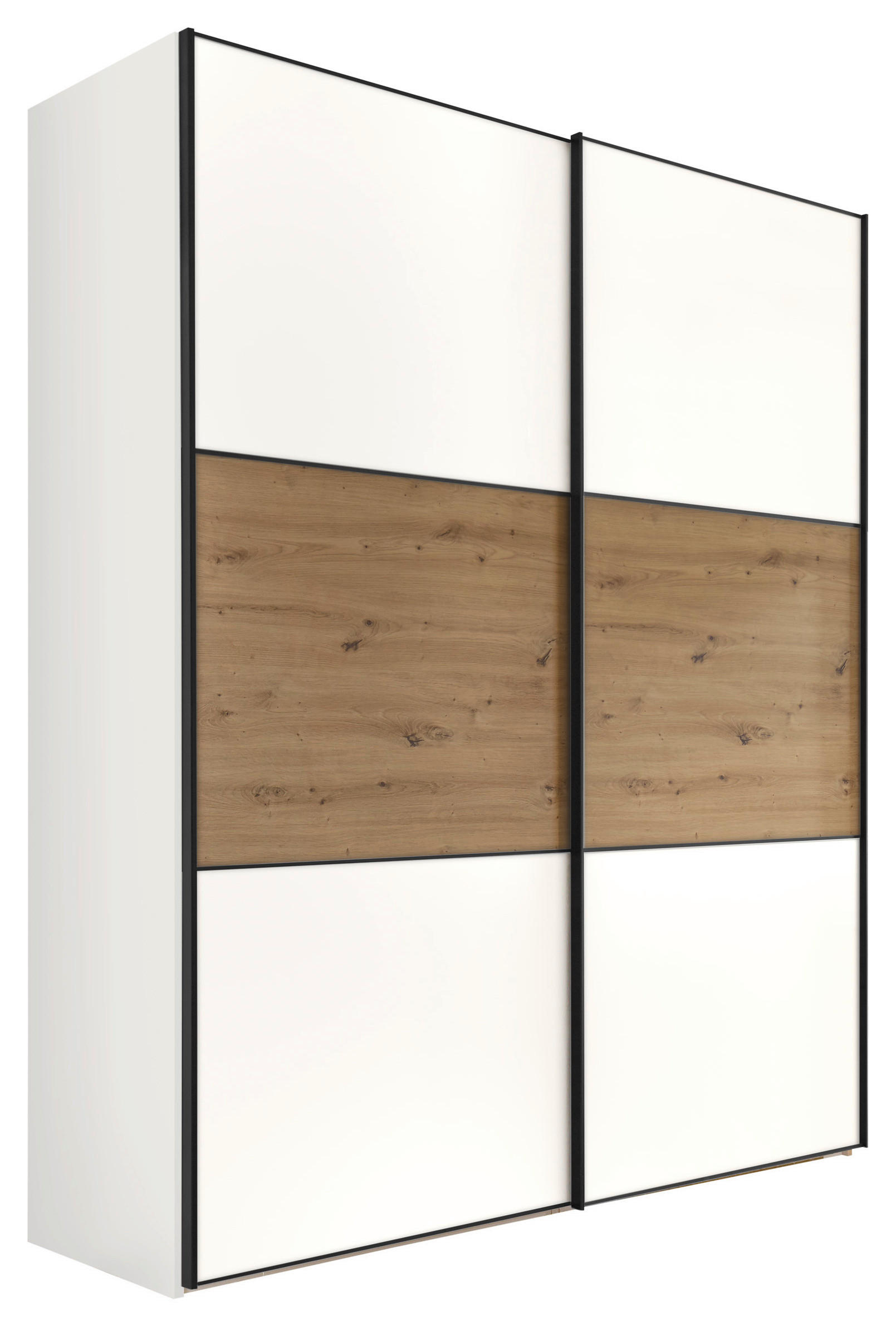 SCHWEBETÜRENSCHRANK in Weiss, Eiche Artisan  - Weiss/Schwarz, Holzwerkstoff/Metall (200/222/68cm) - Moderano