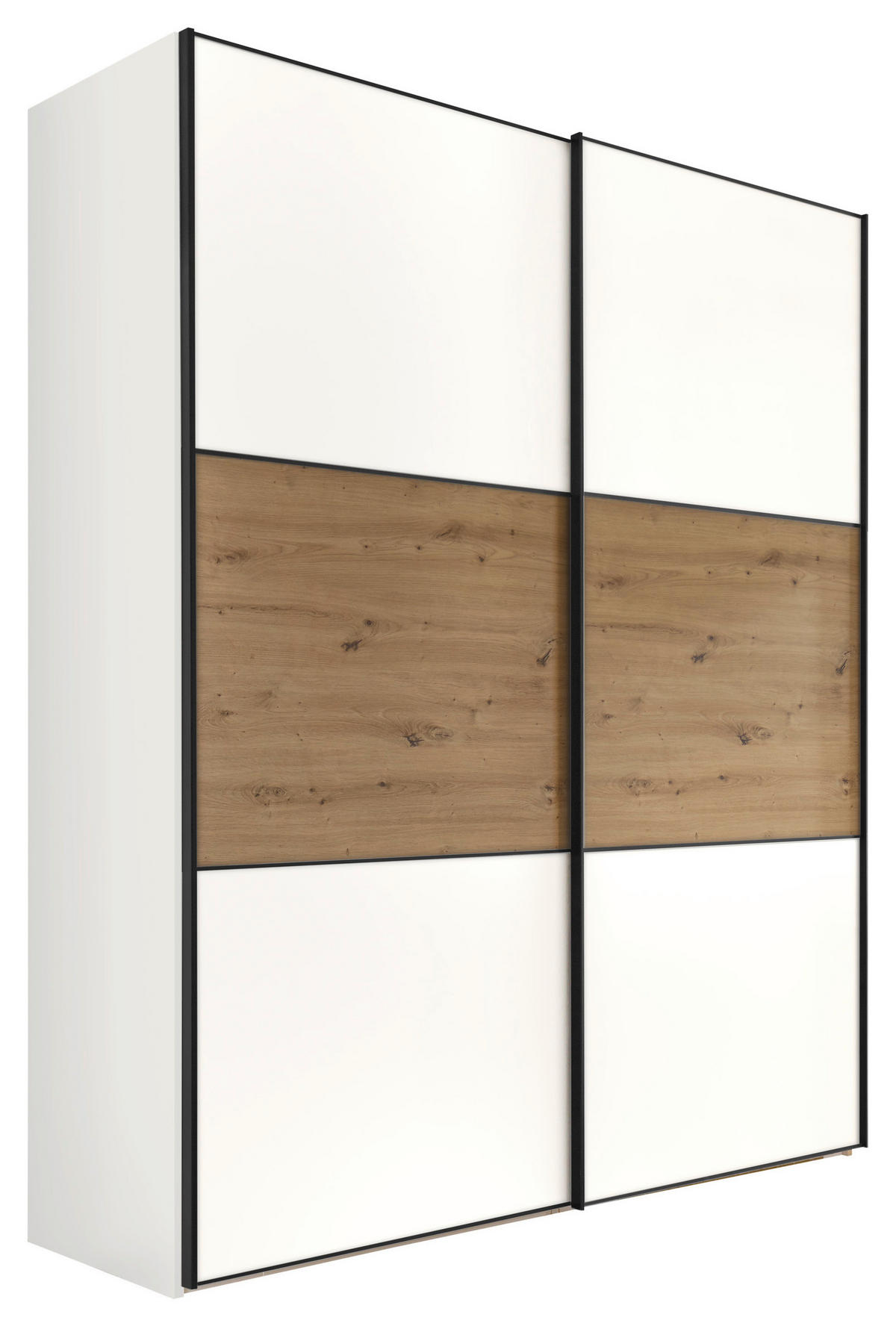 SCHWEBETÜRENSCHRANK in Weiss, Eiche Artisan  - Weiss/Schwarz, Holzwerkstoff/Metall (200/222/68cm) - Moderano