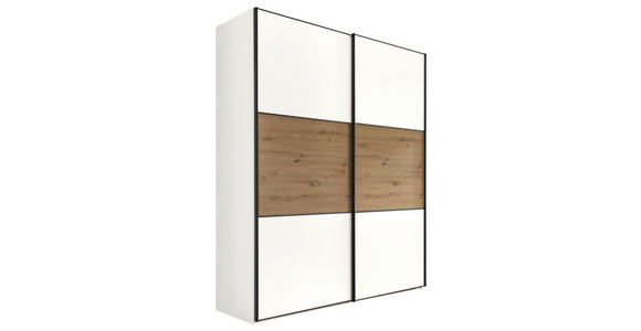SCHWEBETÜRENSCHRANK 200/222/68 cm 2-türig Weiß, Eiche Artisan  - Schwarz/Weiß, Holzwerkstoff/Metall (200/222/68cm) - Moderano