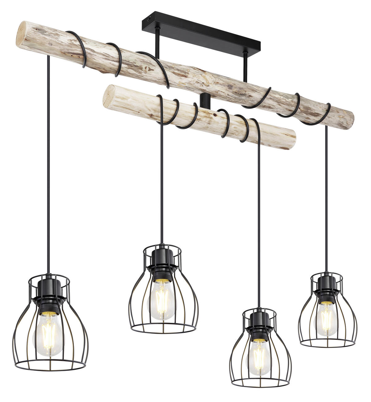 HÄNGELEUCHTE 90/14/100 cm    - Schwarz/Naturfarben, Basics, Holz/Metall (90/14/100cm) - Globo