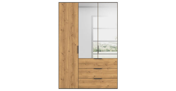 KLEIDERSCHRANK 3-türig Graphitfarben, Eichefarben  - Eichefarben/Graphitfarben, KONVENTIONELL, Glas/Holzwerkstoff (151/223/62cm) - Xora