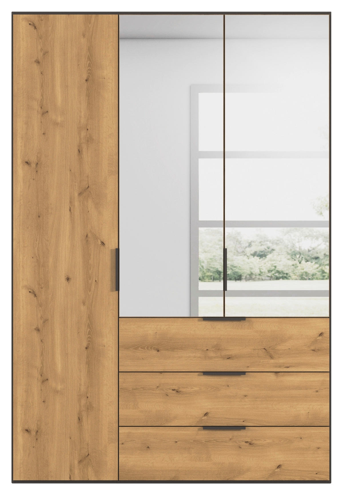 KLEIDERSCHRANK in Graphitfarben, Eichefarben  - Eichefarben/Graphitfarben, Konventionell, Glas/Holzwerkstoff (151/223/62cm) - Xora