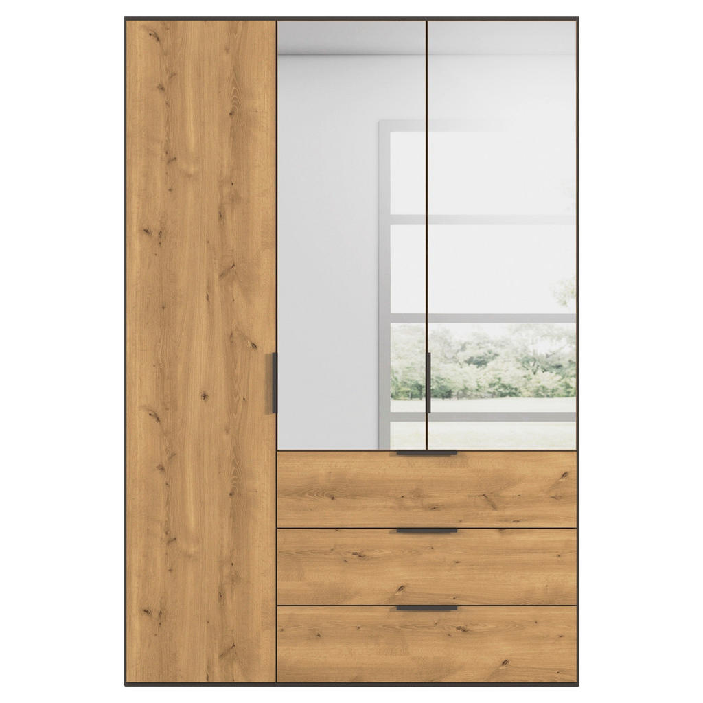 Thumbnail - Xora Kleiderschrank, Graphit, Eiche, Metall, 3 Fächer, 3 Schubladen, 151x223x62 cm, Blauer Engel, Goldenes M, BQ - Bündn...