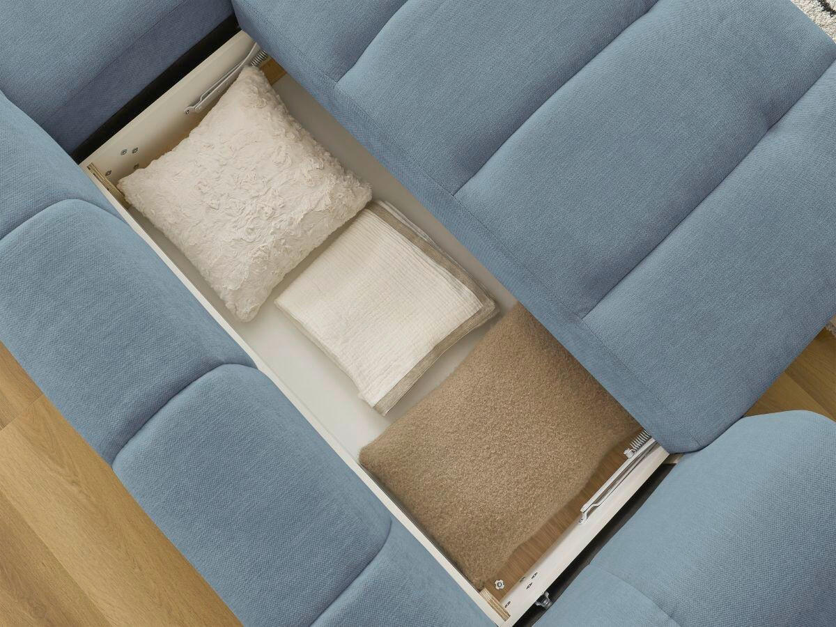 ECKSCHLAFSOFA FUJI Leinenoptik Hellblau  inkl.  - Schwarz/Hellblau, MODERN, Kunststoff/Textil (292/160cm)