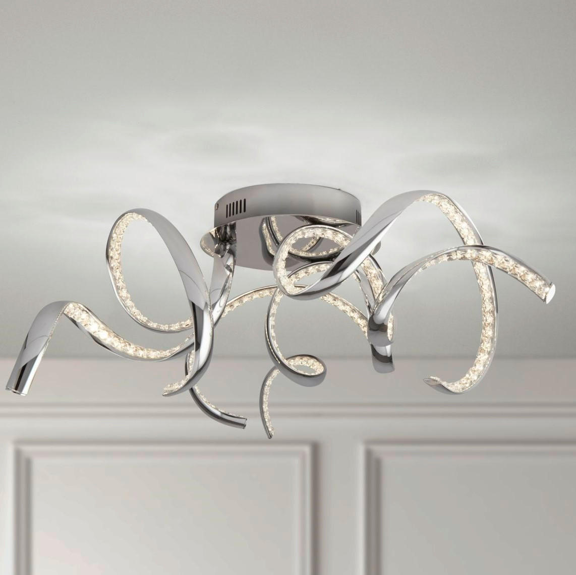 LED-TAKLAMPA Twirls 75/25 cm  - klar/kromfärg, Design, metall/glas (75/25cm)