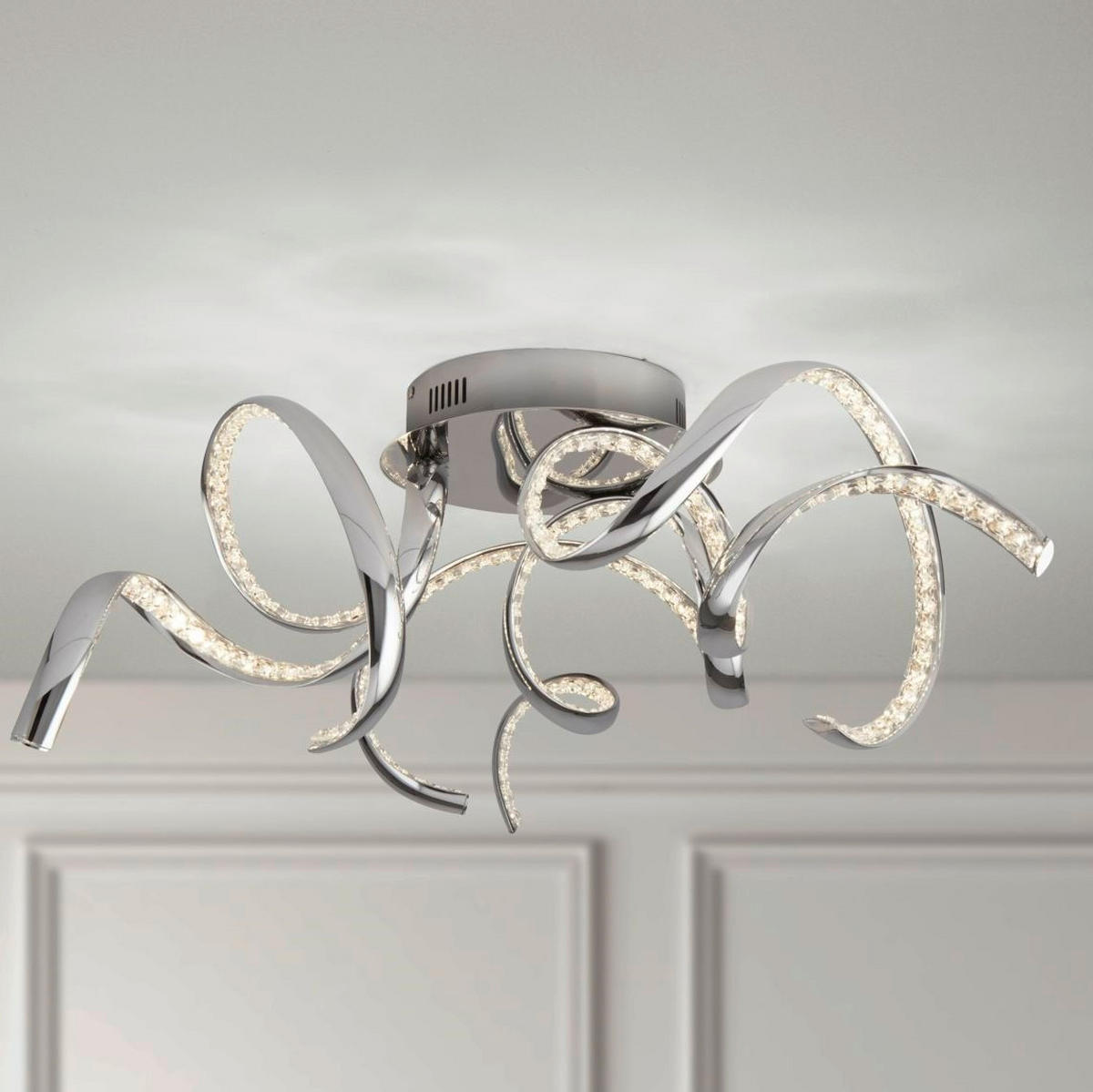 LED-DECKENLEUCHTE Twirls 75/25 cm   - Chromfarben/Klar, Design, Glas/Metall (75/25cm) - Searchlight
