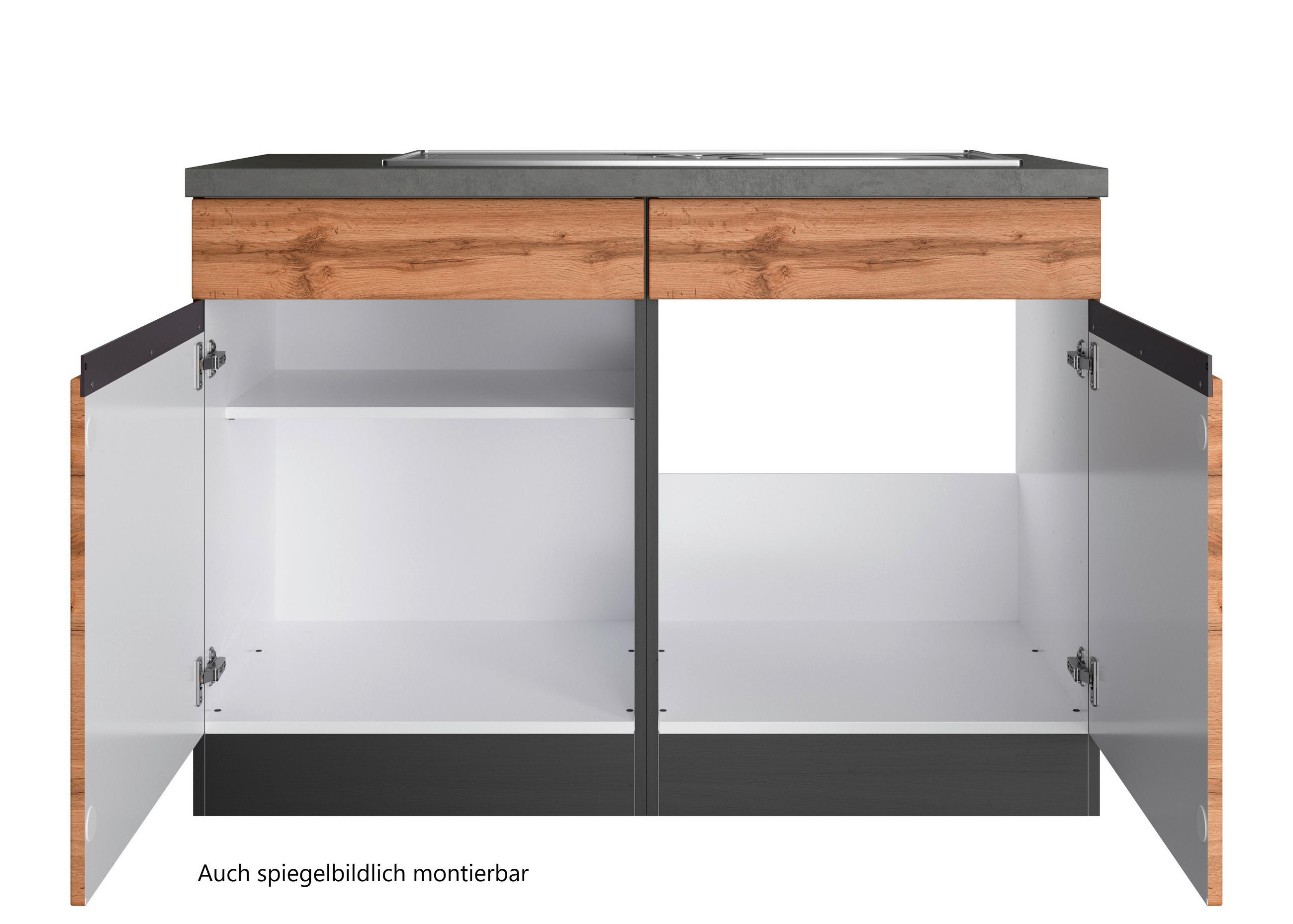 SPÜLENUNTERSCHRANK 120/86/60 cm  in Graphitfarben, Eiche Wotan  - Eiche Wotan/Graphitfarben, Design, Holzwerkstoff (120/86/60cm) - Held