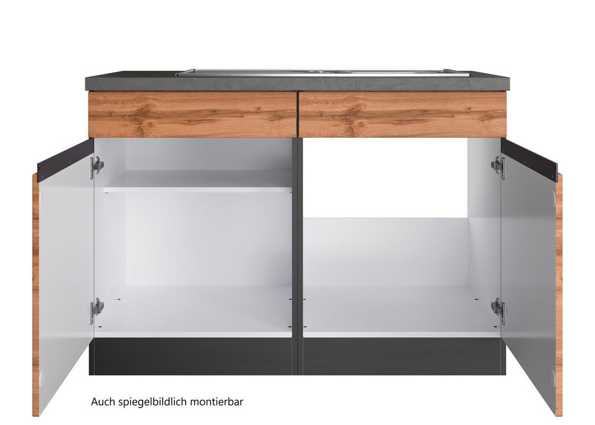SPÜLENUNTERSCHRANK 120/86/60 cm  in Graphitfarben, Eiche Wotan  - Eiche Wotan/Graphitfarben, Design, Holzwerkstoff (120/86/60cm) - Held