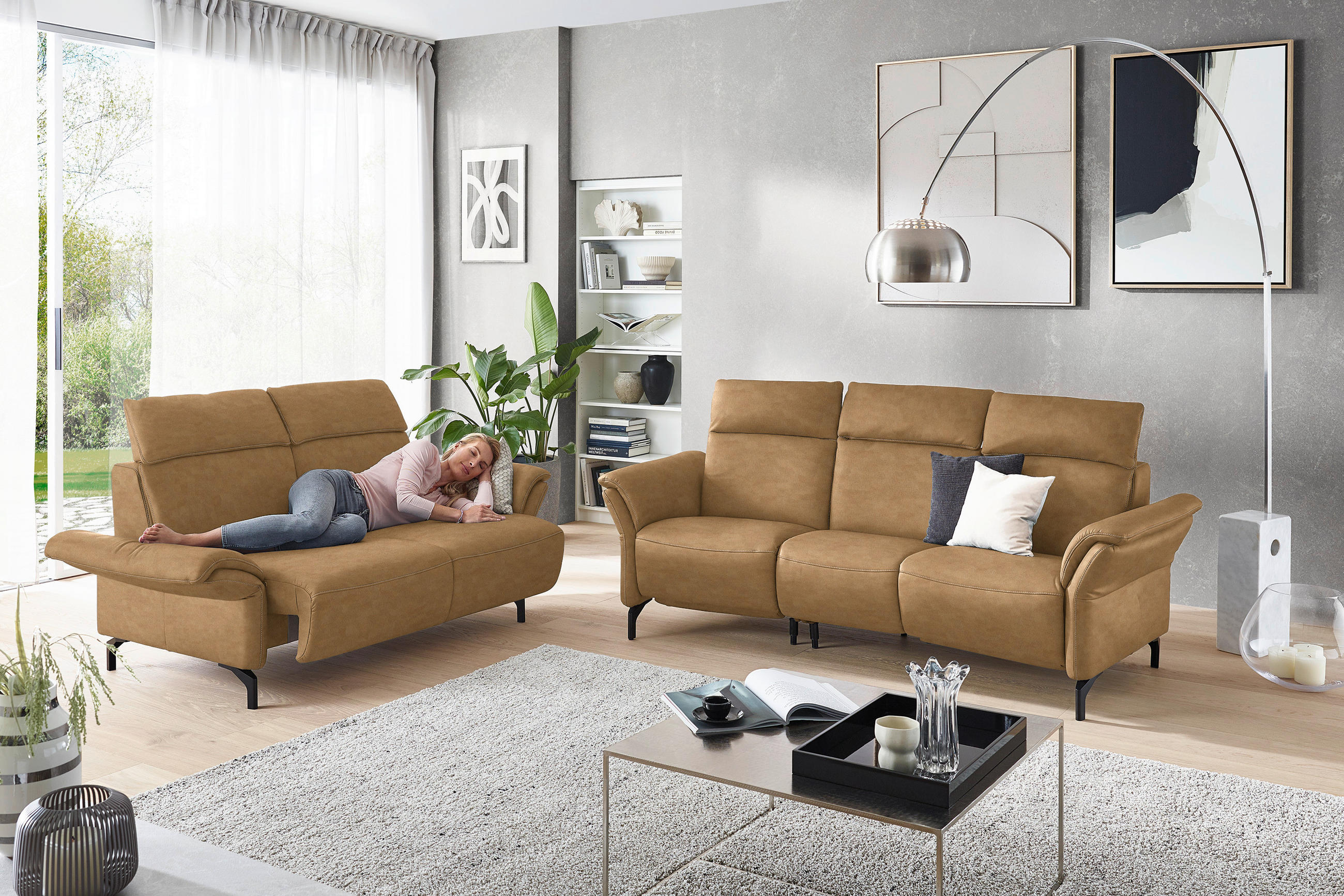 2-SITZER-SOFA in Echtleder Honig  - Schwarz/Honig, Konventionell, Leder/Metall (178/103/92cm) - Dieter Knoll