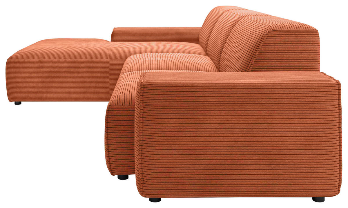 ECKSOFA in Cord Aprikose  189/300 cm  - Aprikose/Schwarz, Design, Kunststoff/Textil (189/300cm) - Pure Home Lifestyle