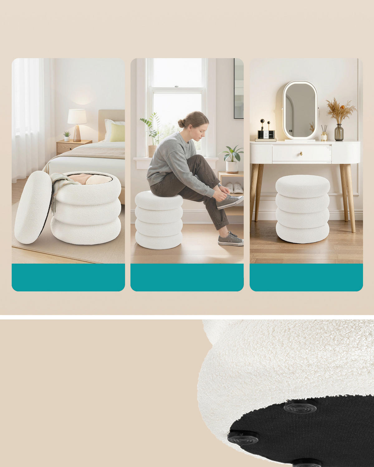 HOCKER Vliesstoff, Teddystoff Weiß  - Schwarz/Weiß, Basics, Papier/Kunststoff (43/47/43cm)
