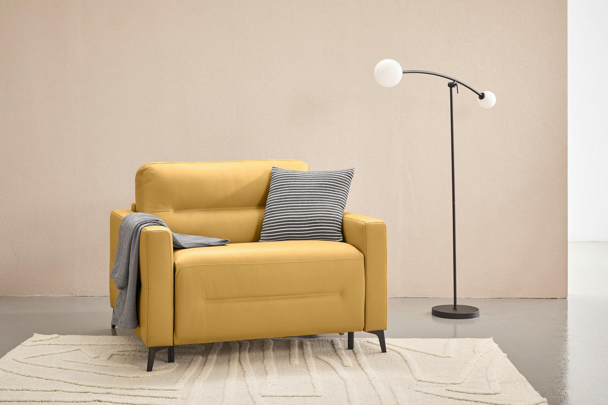 SCHLAFSESSEL Echtleder Senfgelb    - Senfgelb/Schwarz, Design, Leder/Metall (115/89/97cm) - Novel