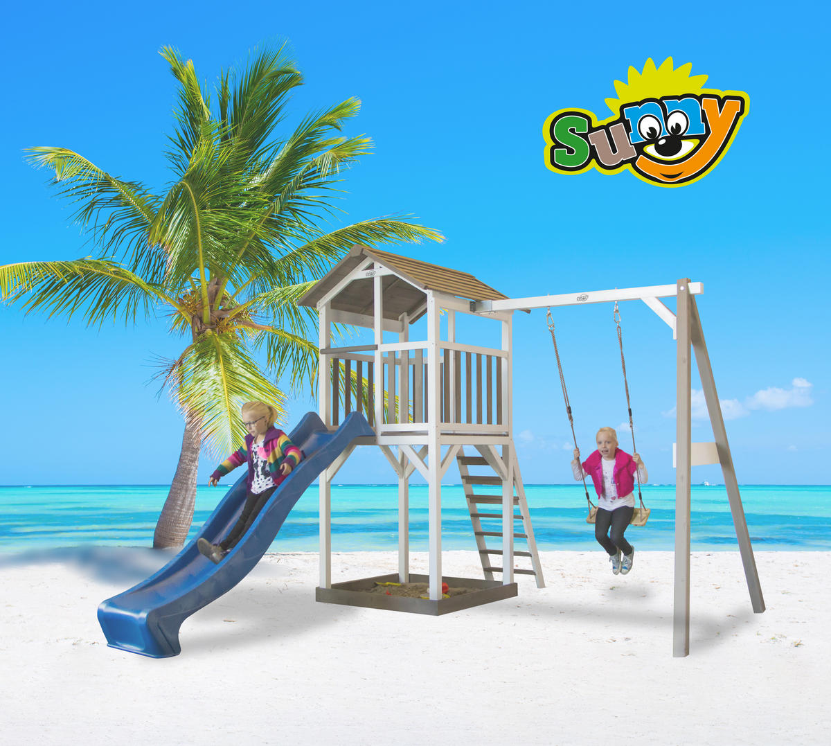 SPIELHAUS 277/242/349 cm SPIELHAUS BEACH TOWER SWING  - Blau/Weiß, Basics, Holz/Kunststoff (277/242/349cm) - Ambia Garden