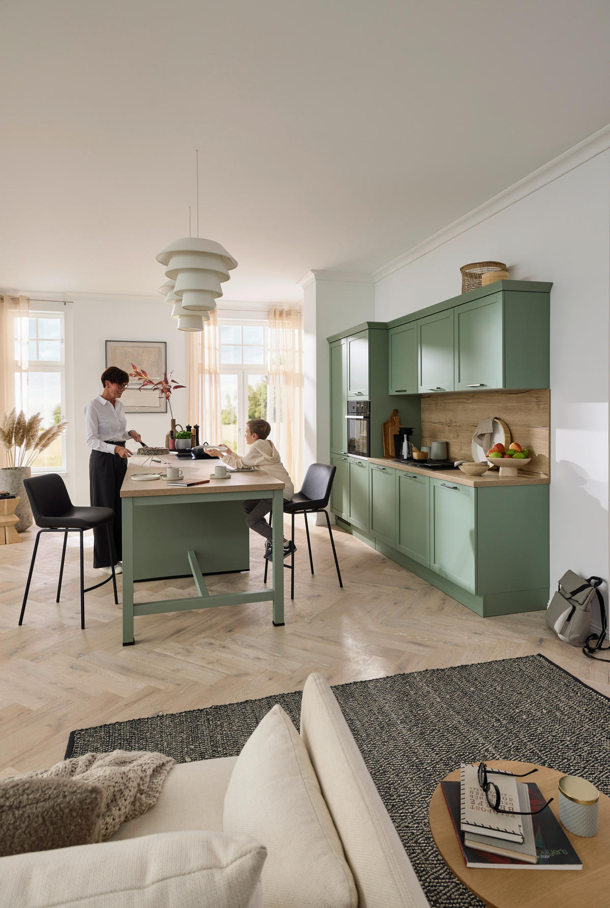 EINBAUKÜCHE   - Eukalyptusholzfarben/Grün, Design, Holzwerkstoff - Novel