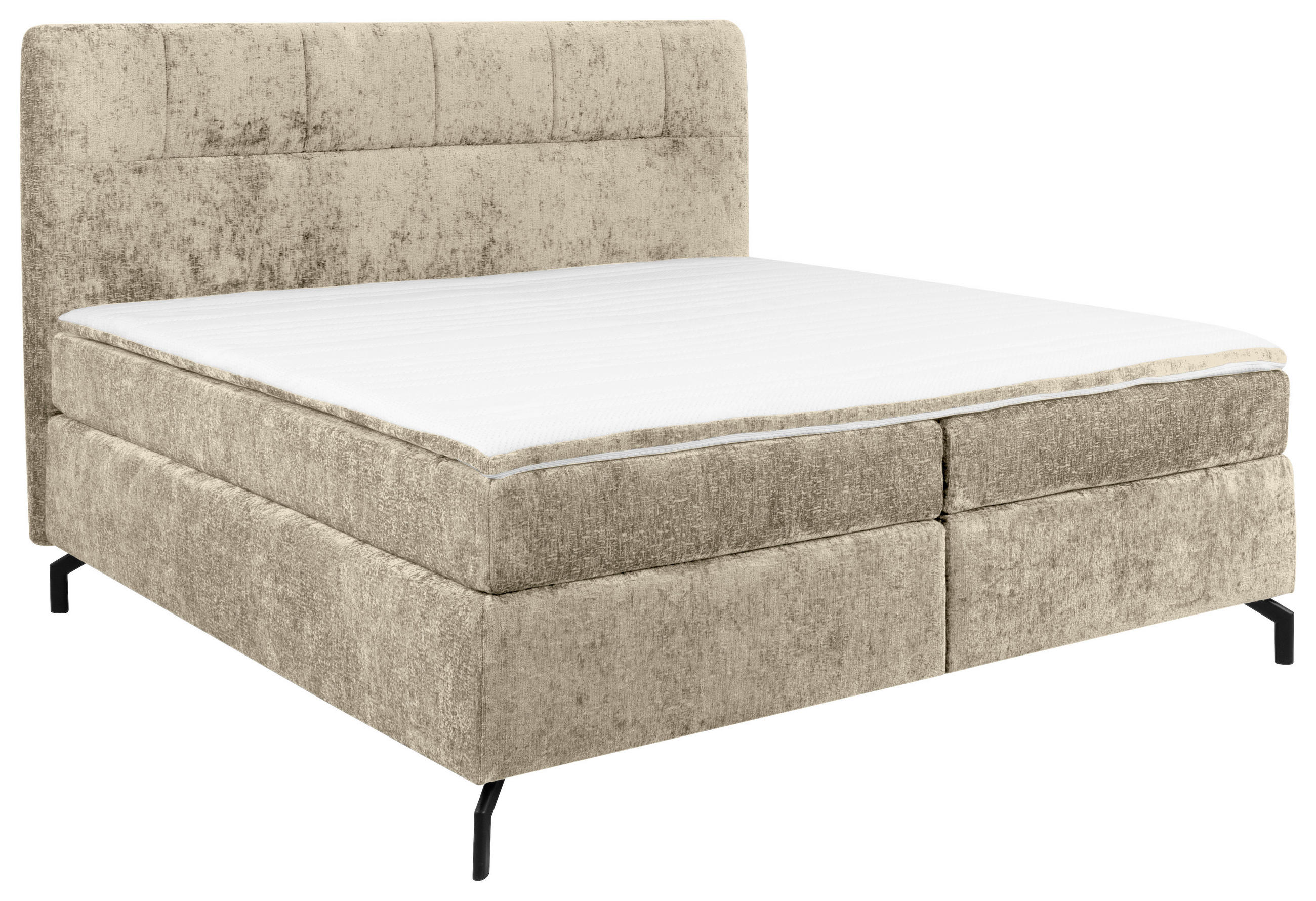 BOXSPRINGBETT 160/200 cm,  in Hellbraun, Topper, H2 + H2 = mittel  - Hellbraun/Schwarz, Design, Textil/Metall (160/200cm) - Esposa