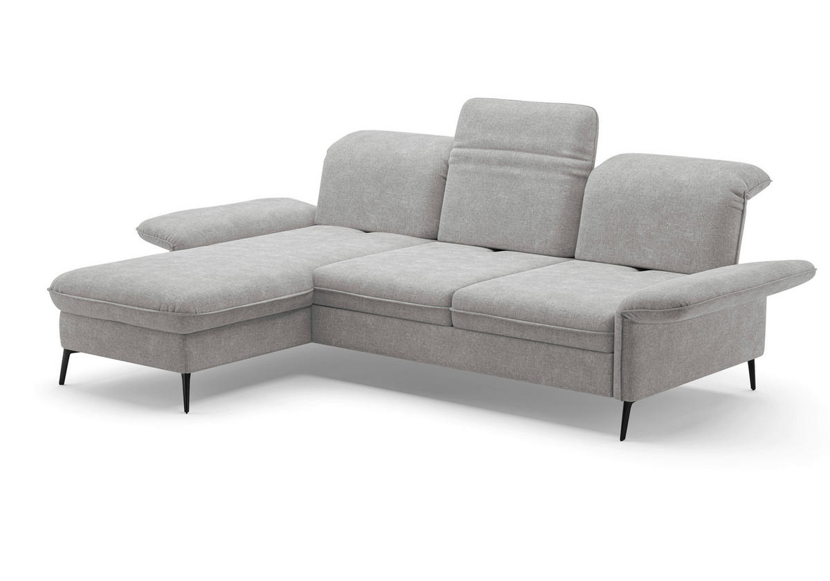 ECKSOFA in Flachgewebe Hellgrau  198/264 cm  - Hellgrau/Schwarz, KONVENTIONELL, Textil/Metall (198/264cm) - Sit & More