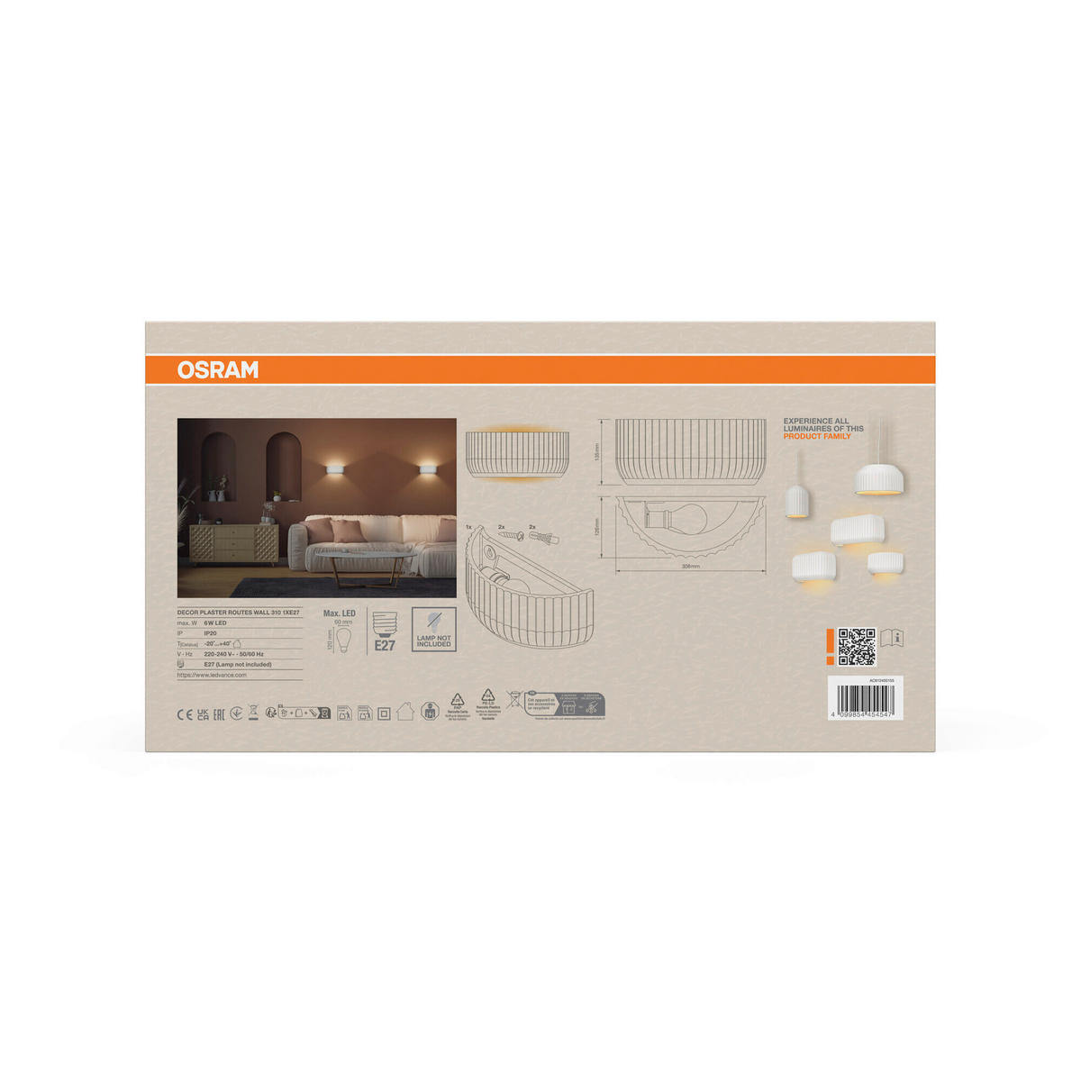 WANDLEUCHTE 30.8/12.6/13.5 cm   - Weiß, Basics, Stein (30.8/12.6/13.5cm) - Osram
