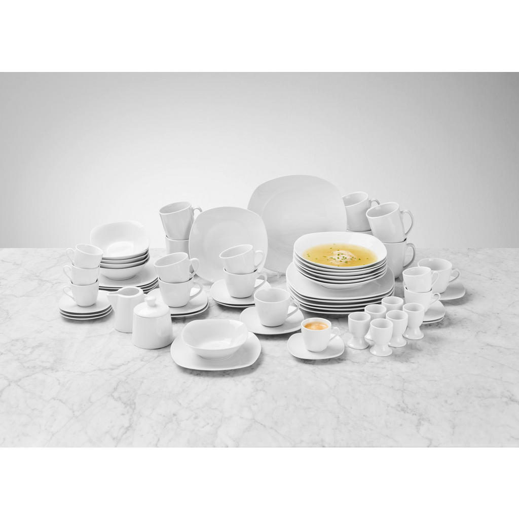 Thumbnail - Novel Kombiservice Ascona, Weiß, Keramik, 62-teilig, Uni, 200 ml,200 ml,220 ml,270 ml,100 ml,370 ml,360 ml, Lfgb, lebens...