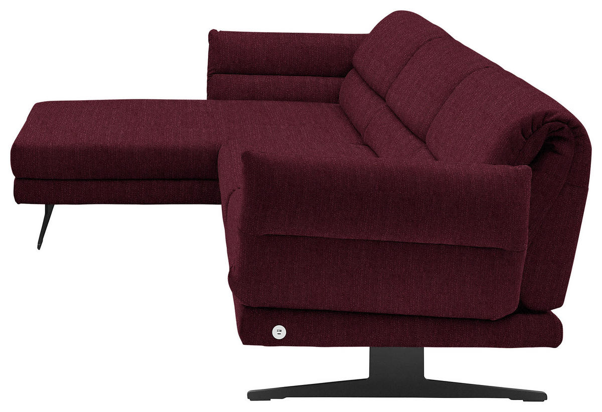ECKSOFA in Flachgewebe Weinrot  - Weinrot/Schwarz, Design, Textil/Metall (176-217/279-327cm) - Dieter Knoll