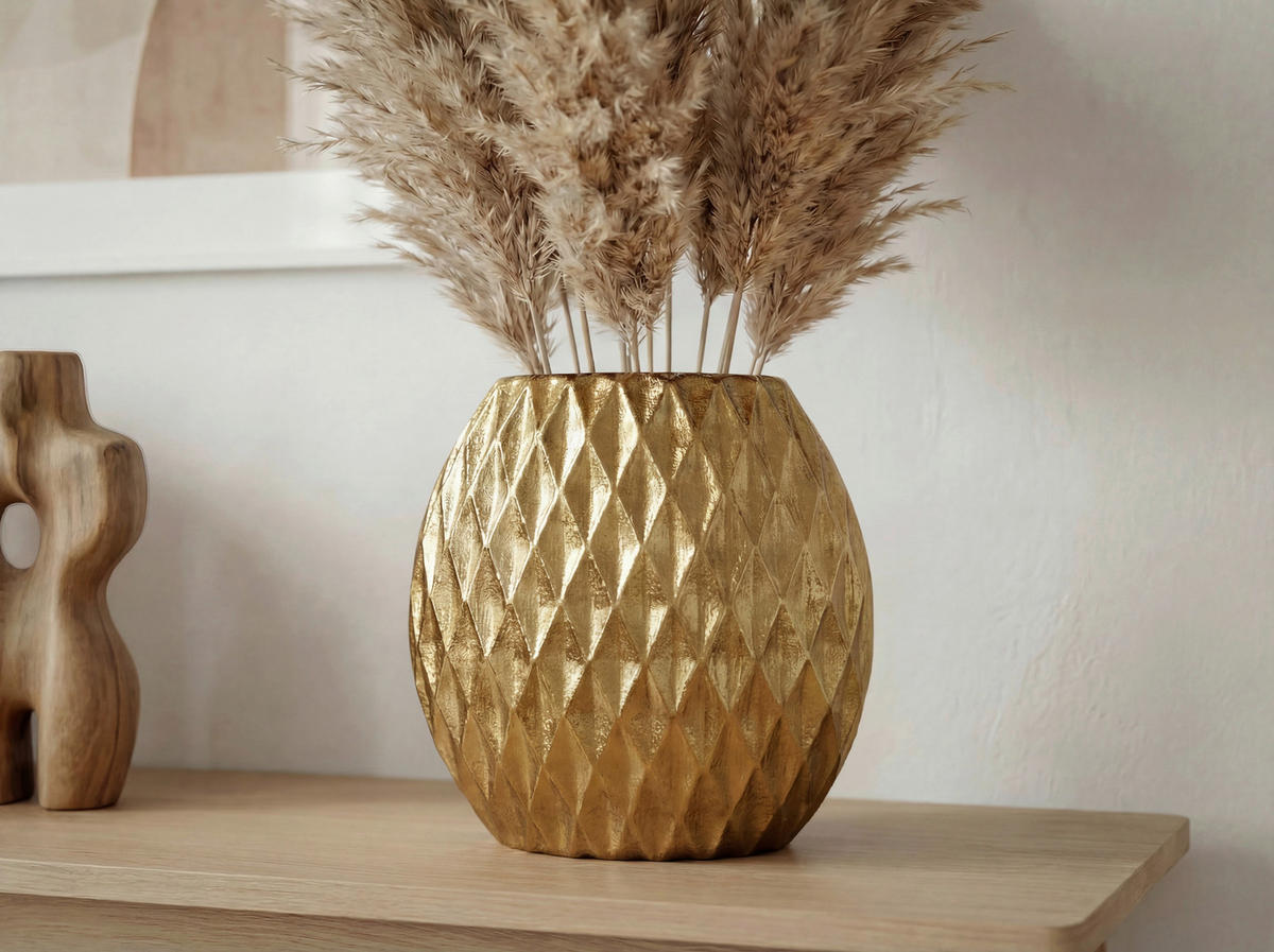 VASE 32 cm  - Goldfarben, Design, Metall (33,5/12,5/32cm) - Livetastic