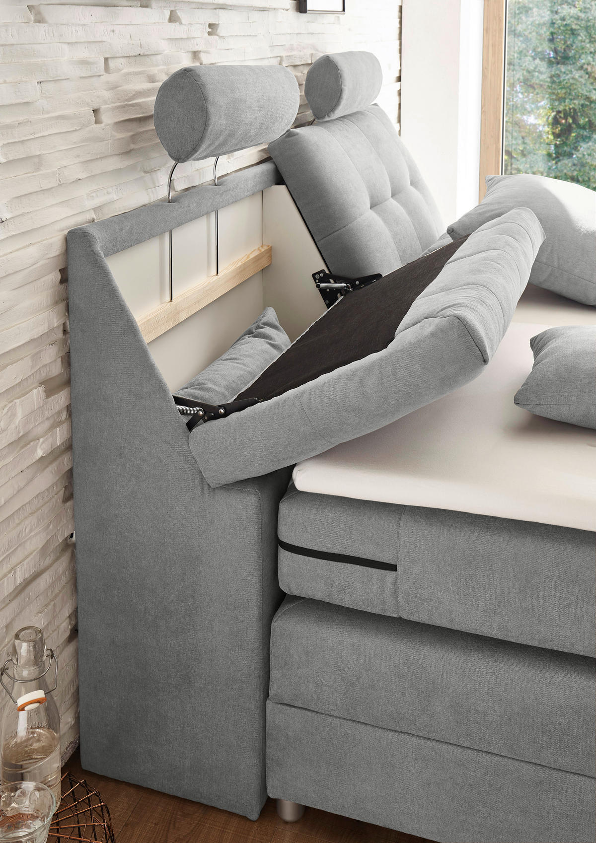 BOXSPRINGBETT 180/200 cm  in Hellgrau  - Silberfarben/Hellgrau, Modern, Holzwerkstoff/Kunststoff (180/200cm) - MID.YOU