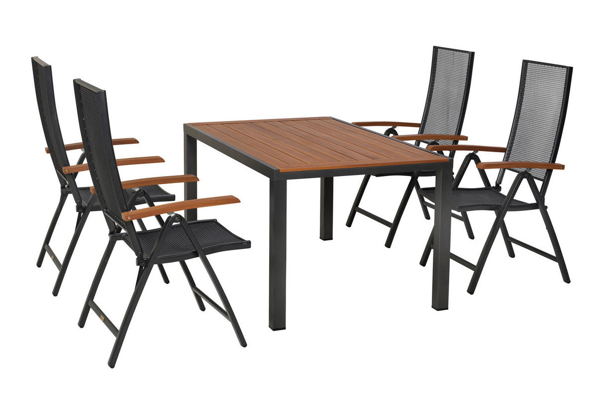 GARTENTISCHGRUPPE  - Graphitfarben/Naturfarben, KONVENTIONELL, Metall - Gardenson