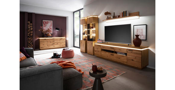 WOHNWAND 4-teilig  in Grau, Eichefarben  340/204/50 cm  - Eichefarben/Anthrazit, Natur, Glas/Holz (340/204/50cm) - Linea Natura