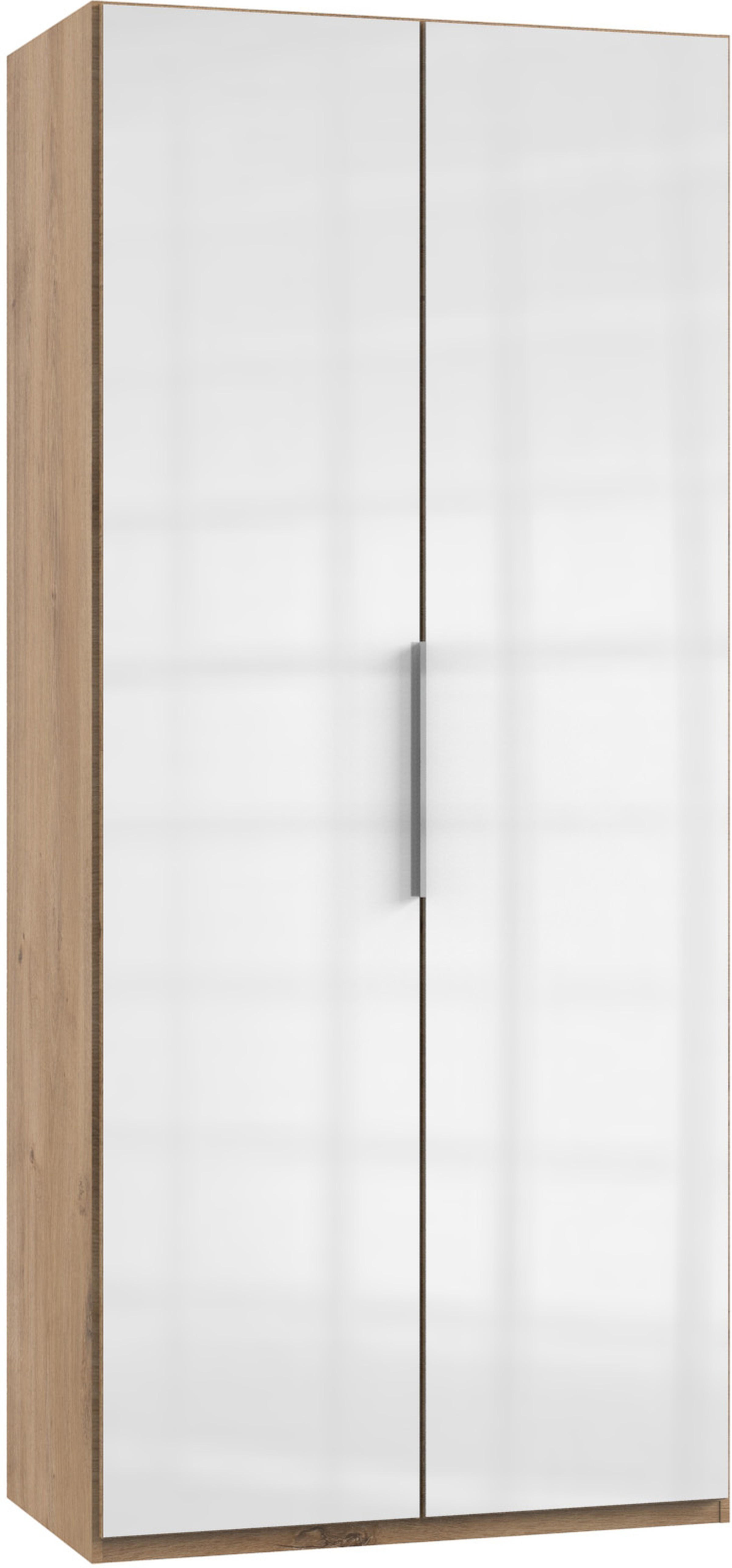 DREHTÜRENSCHRANK 2-türig Weiß, Eichefarben  - Chromfarben/Eichefarben, MODERN, Holzwerkstoff/Metall (100/216/58cm) - MID.YOU