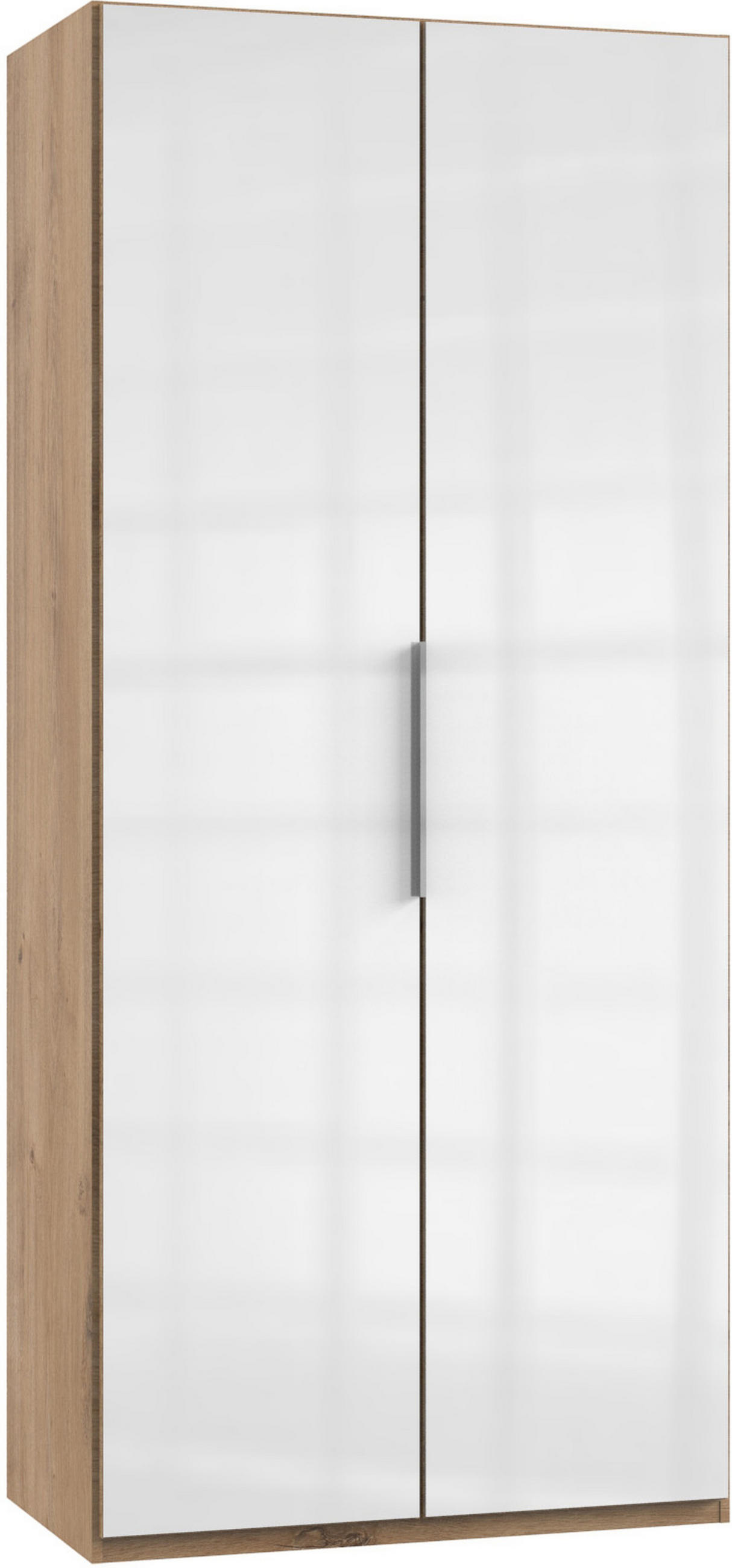DREHTÜRENSCHRANK in Weiss, Eichefarben  - Chromfarben/Weiss, Modern, Glas/Holzwerkstoff (100/216/58cm) - MID.YOU