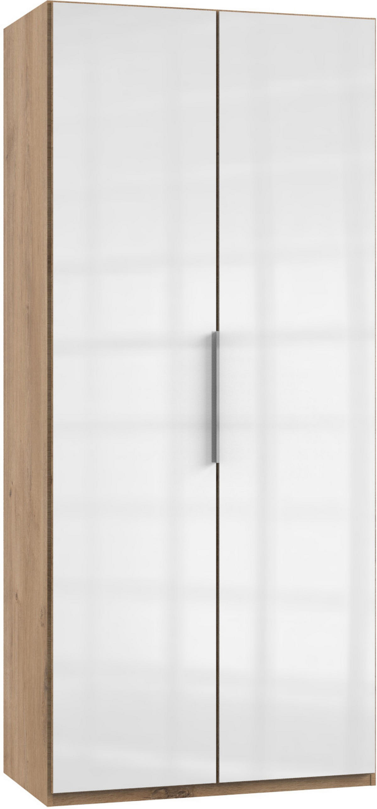 DREHTÜRENSCHRANK 100/216/58 cm 2-türig Weiß, Eichefarben  - Chromfarben/Eichefarben, MODERN, Glas/Holzwerkstoff (100/216/58cm) - MID.YOU
