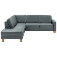 ECKSOFA in Echtleder Blaugrau  - Eiche Bianco/Blaugrau, Konventionell, Leder/Holz (235/257cm) - Valdera