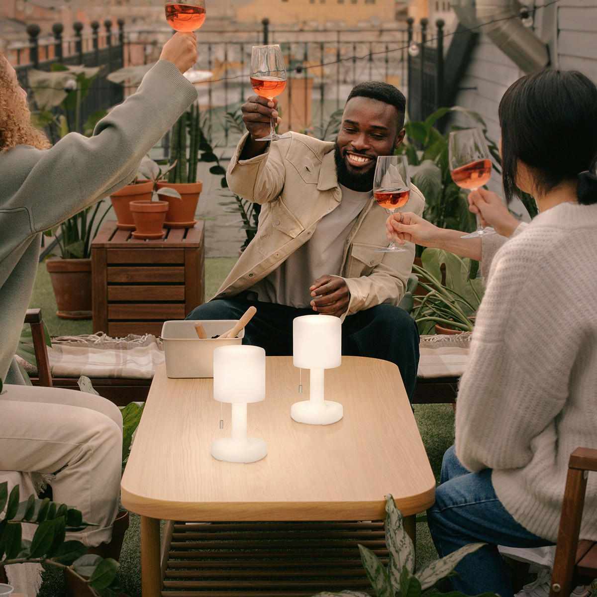 AKKU-TISCHLEUCHTE Termoli 2er Set 13/25 cm   - Weiß, KONVENTIONELL, Kunststoff (13/25cm)