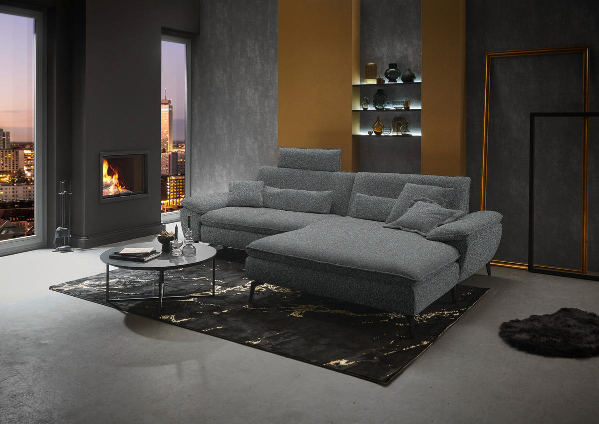 ECKSOFA in Webstoff Anthrazit  295/197 cm  - Anthrazit/Schwarz, Design, Textil/Metall (295/197cm) - Valdera
