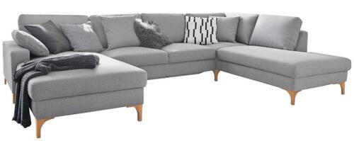 WOHNLANDSCHAFT Grau Flachgewebe  - Grau, Design, Holz/Textil (164/336/220cm) - Hom`in