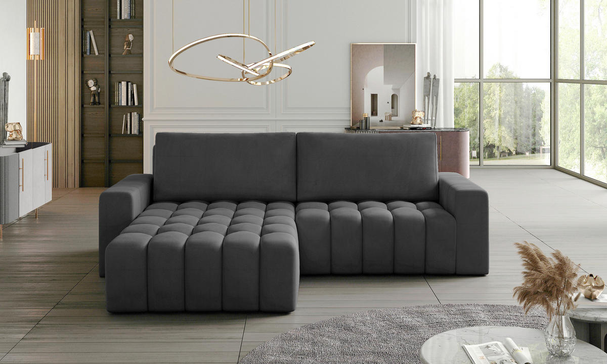ECKSOFA  Anthrazit Samt  - Anthrazit/Schwarz, Design, Kunststoff/Textil (175/250cm) - MID.YOU
