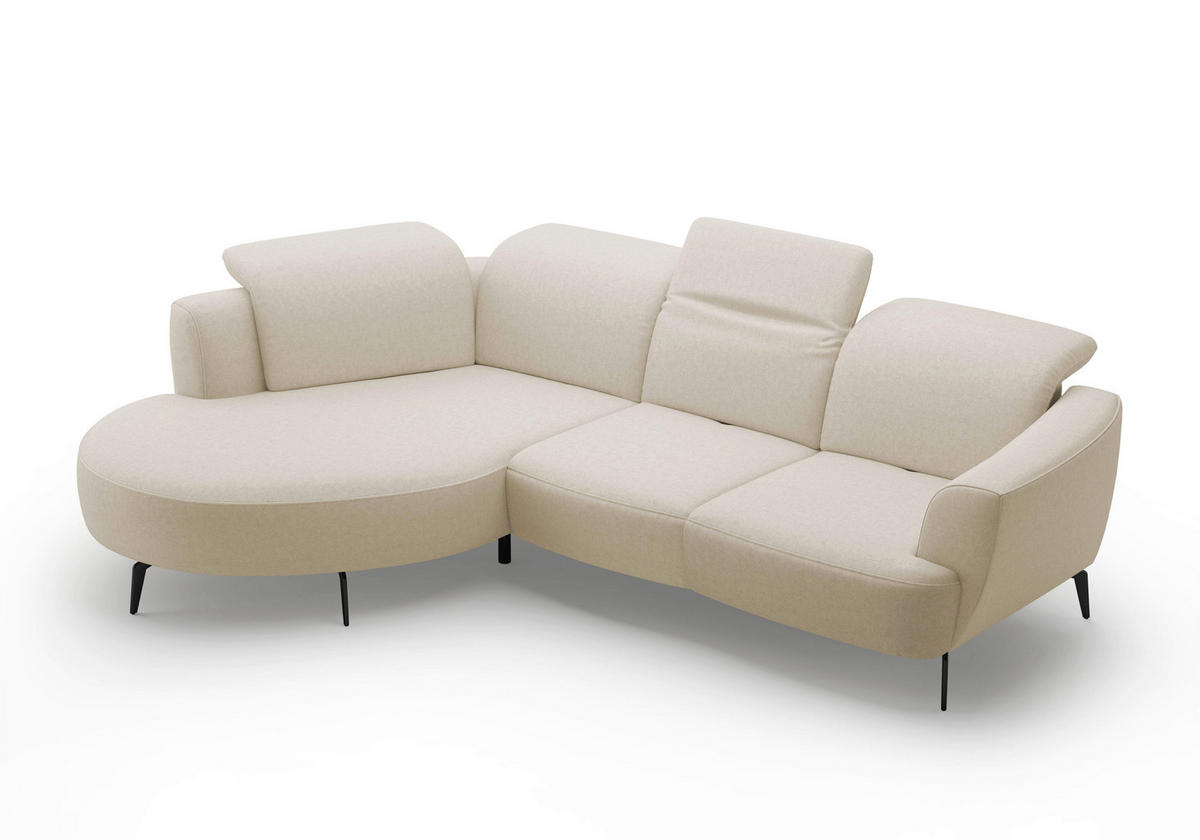ECKSOFA in Flachgewebe Creme  - Creme/Schwarz, Konventionell, Textil/Metall (199/309cm) - Sit & More