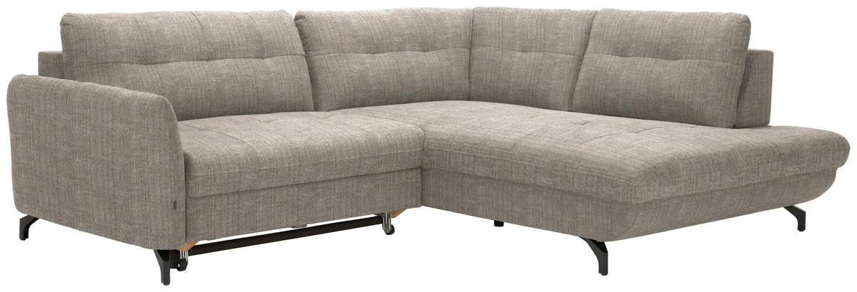 ECKSOFA in Flachgewebe, Leinenoptik Hellbraun  - Hellbraun/Schwarz, Modern, Textil/Metall (247/208cm) - Xora