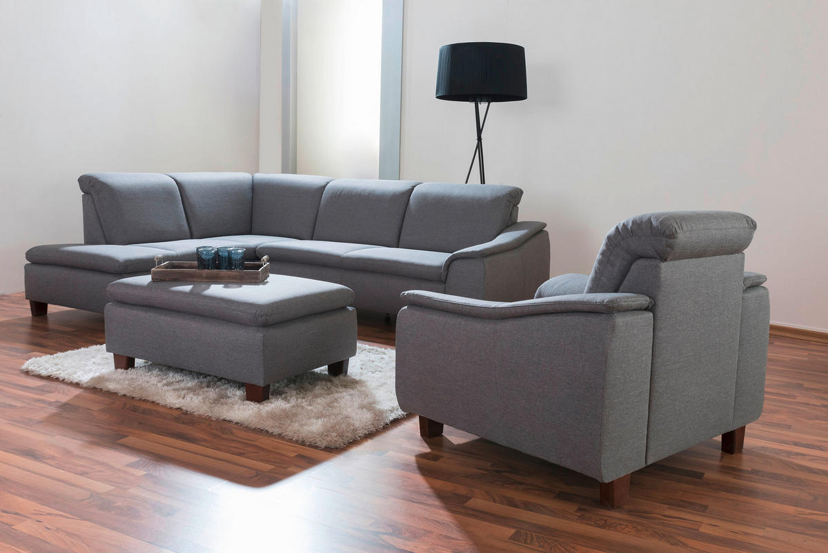 ECKSOFA in Flachgewebe Hellgrau  - Nussbaumfarben/Hellgrau, Design, Holz/Textil (247/82/187cm) - Max Winzer