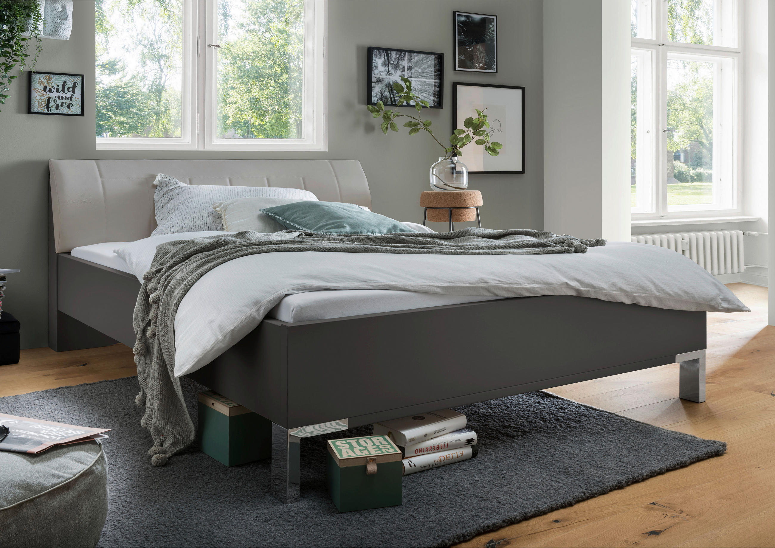 BETT 180/200 cm  in Hellgrau, Dunkelgrau  - Dunkelgrau/Hellgrau, KONVENTIONELL, Metall (180/200cm) - Venda