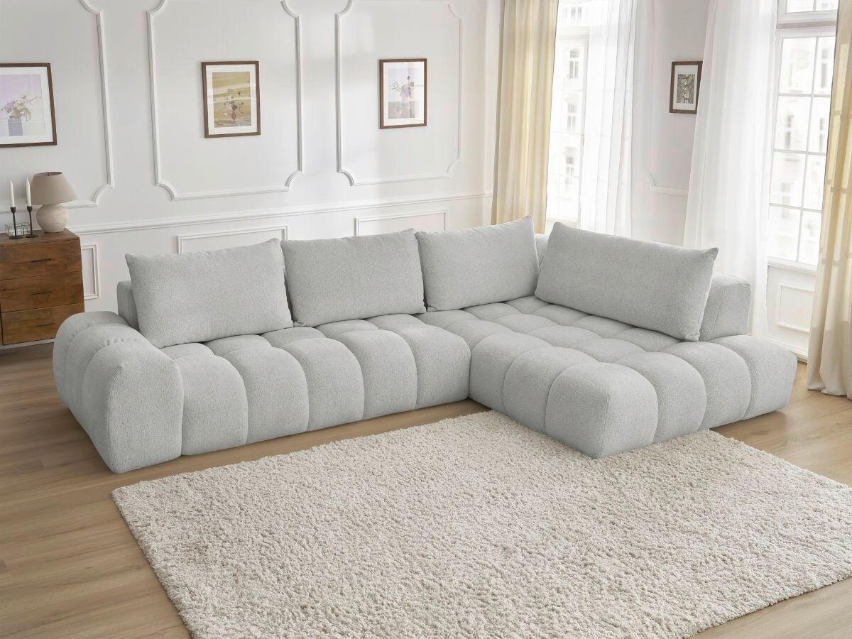 ECKSOFA Ottomane rechts  EVEREST Hellgrau Flachgewebe  - Hellgrau/Schwarz, MODERN, Kunststoff/Textil (352/210cm)