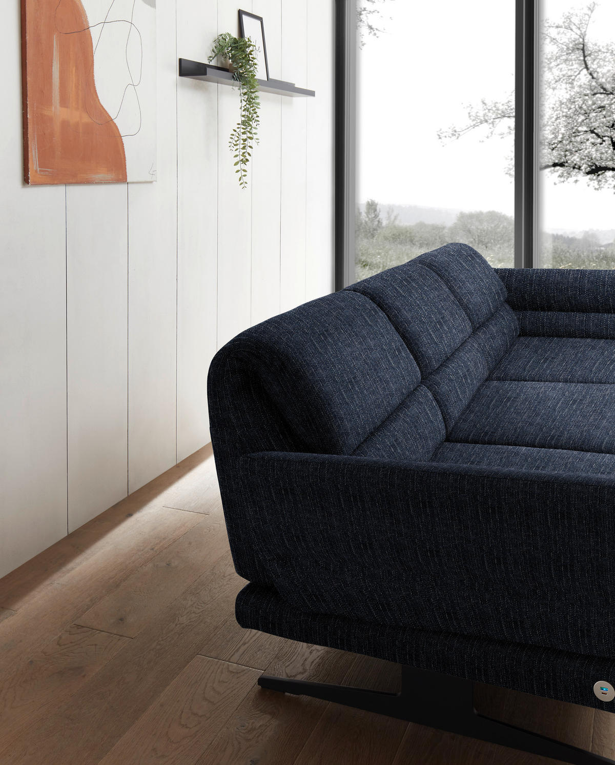 ECKSOFA in Flachgewebe Dunkelblau  - Schwarz/Dunkelblau, Design, Textil/Metall (279-327/176-217cm) - Dieter Knoll