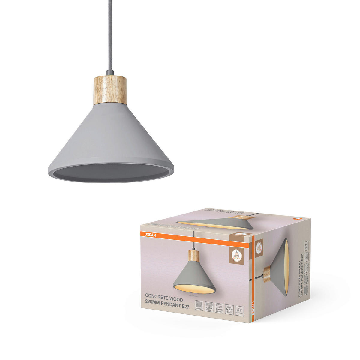 HÄNGELEUCHTE 22/122.5 cm  - Dunkelgrau/Naturfarben, Basics, Holz/Stein (22/122.5cm) - Osram