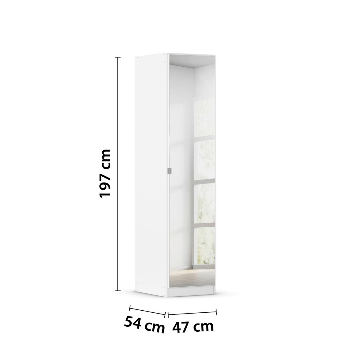 DREHTÜRENSCHRANK 47/197/54 cm,  in Weiß, 1-türig  - Alufarben/Weiß, KONVENTIONELL, Glas/Holzwerkstoff (47/197/54cm) - home24