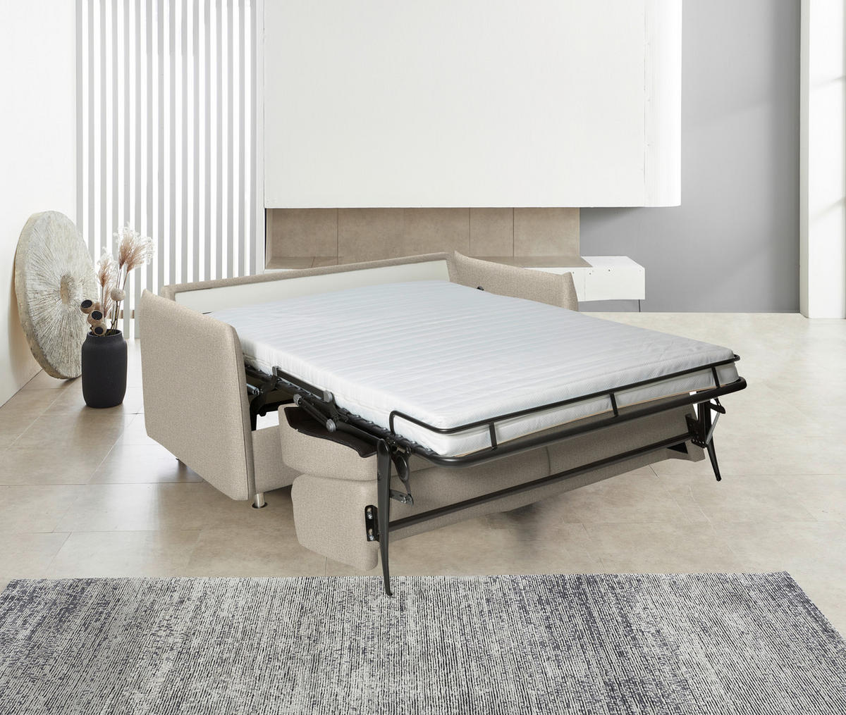 SCHLAFSOFA  in Flachgewebe Cappuccino  - Chromfarben/Cappuccino, Design, Textil/Metall (194-234/88/101cm) - Bali