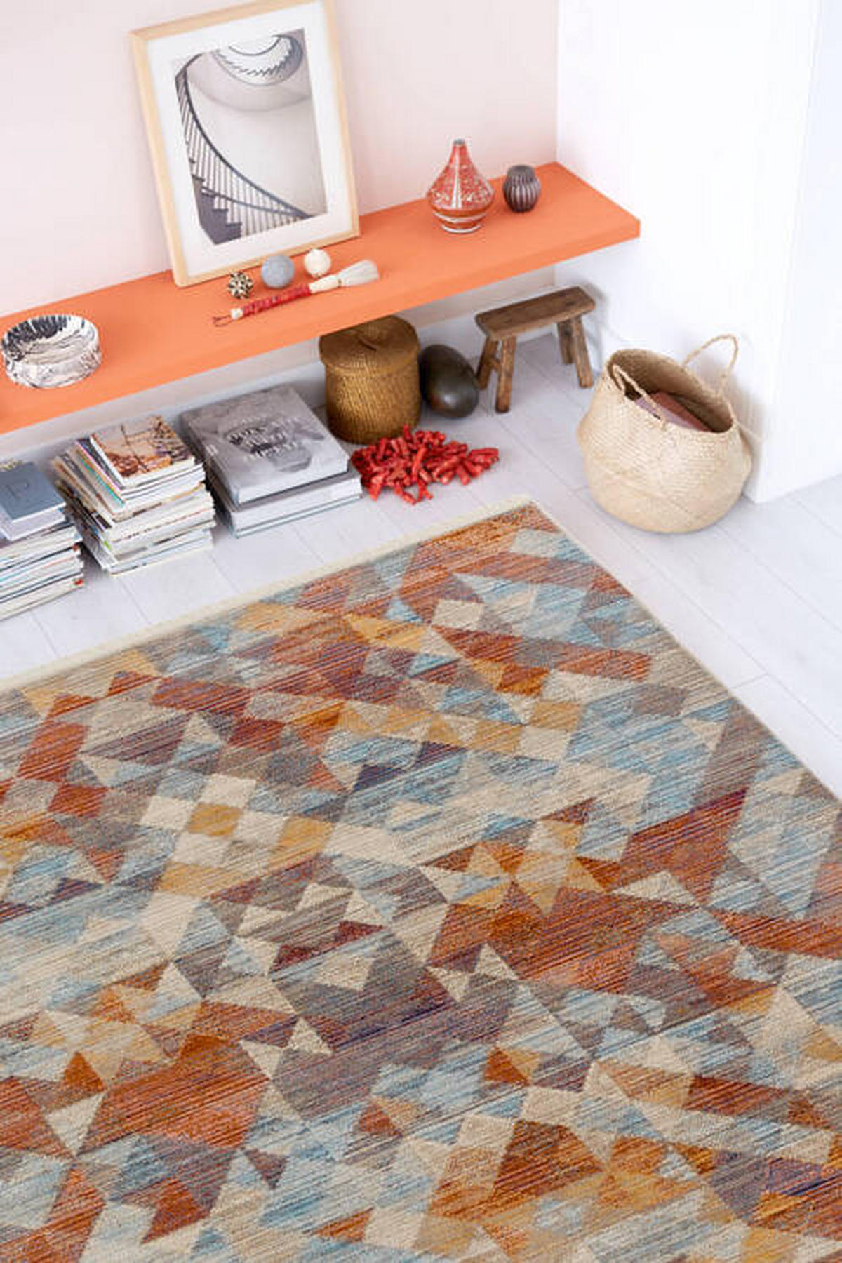 TKANÝ KOBEREC, 200/285 cm, oranžová, červená, tyrkysová - oranžová/tyrkysová, Basics, textil (200/285cm) - Schöner Wohnen