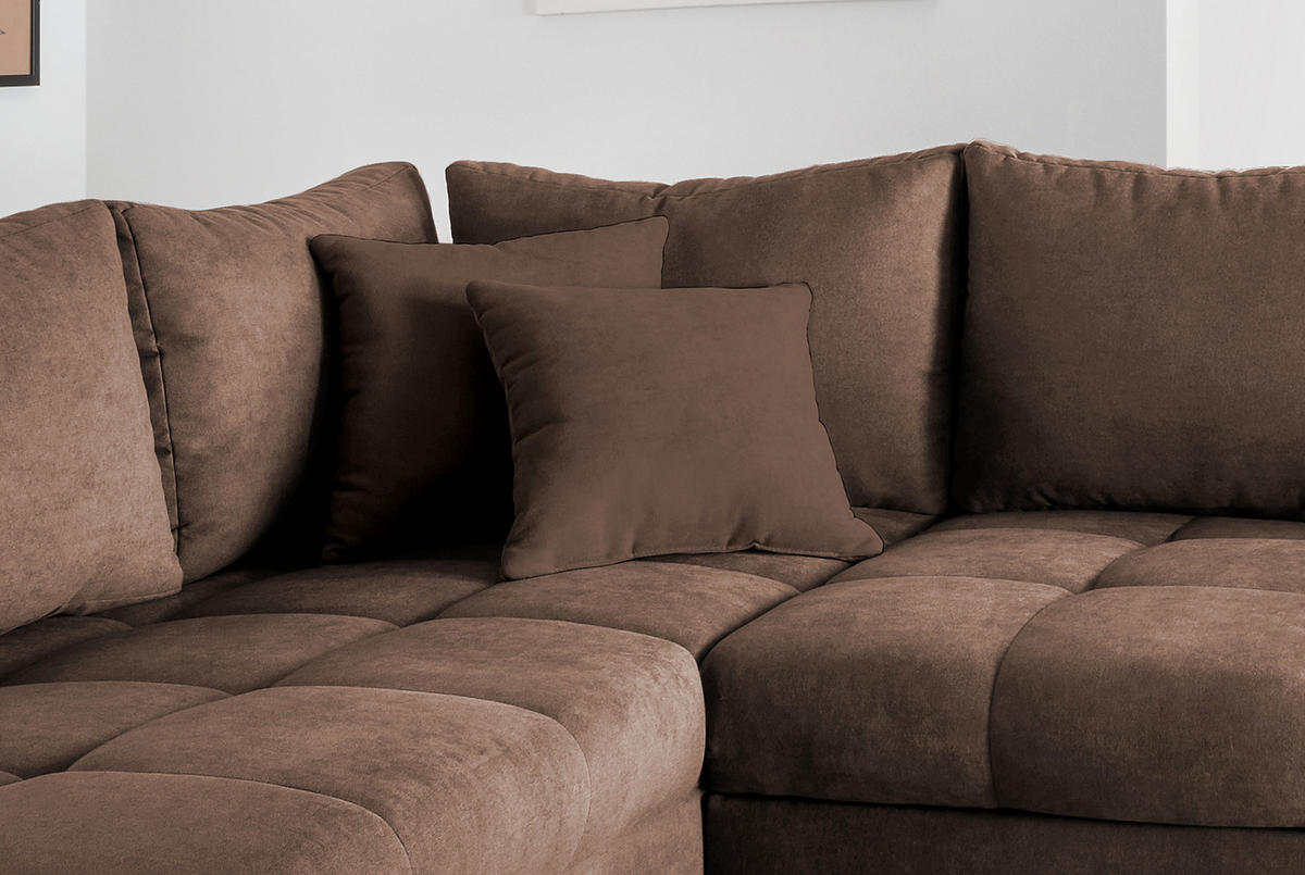 ECKSCHLAFSOFA in Mikrofaser Braun  - Silberfarben/Braun, Design, Holz/Textil (202/298cm) - MID.YOU
