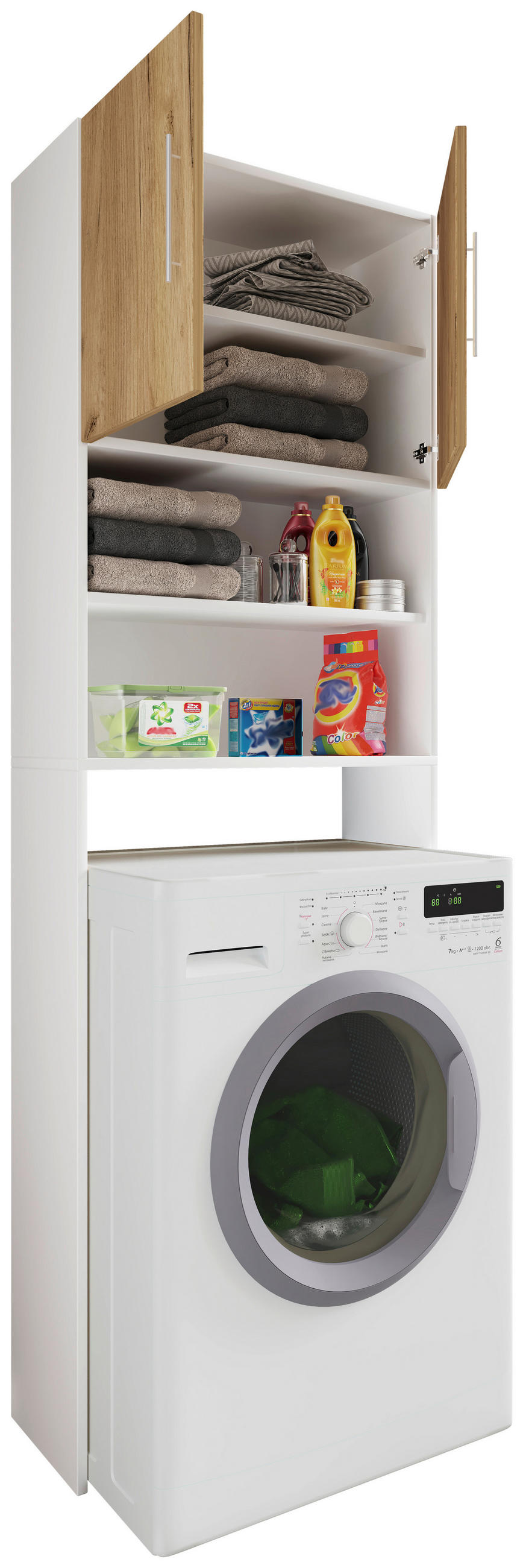 WASCHMASCHINENSCHRANK 64/190/25 cm  in Weiss, Honigeiche  - Honigeiche/Weiss, Modern, Holzwerkstoff/Kunststoff (64/190/25cm) - MID.YOU