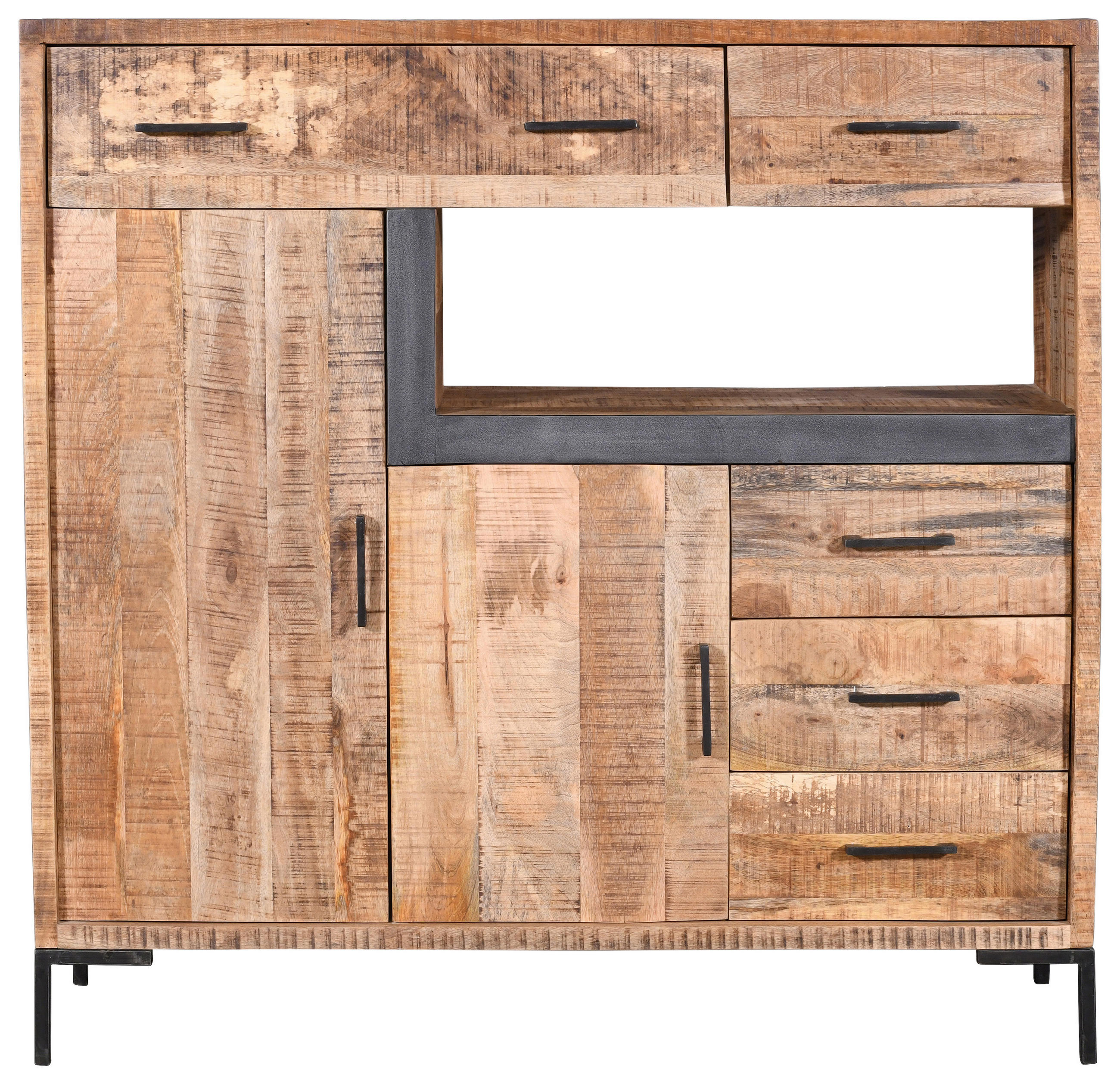 COMODĂ ÎNALTĂ 135/132/40 cm  - culoare natur/negru, Natur, metal/lemn (135/132/40cm) - MID.YOU