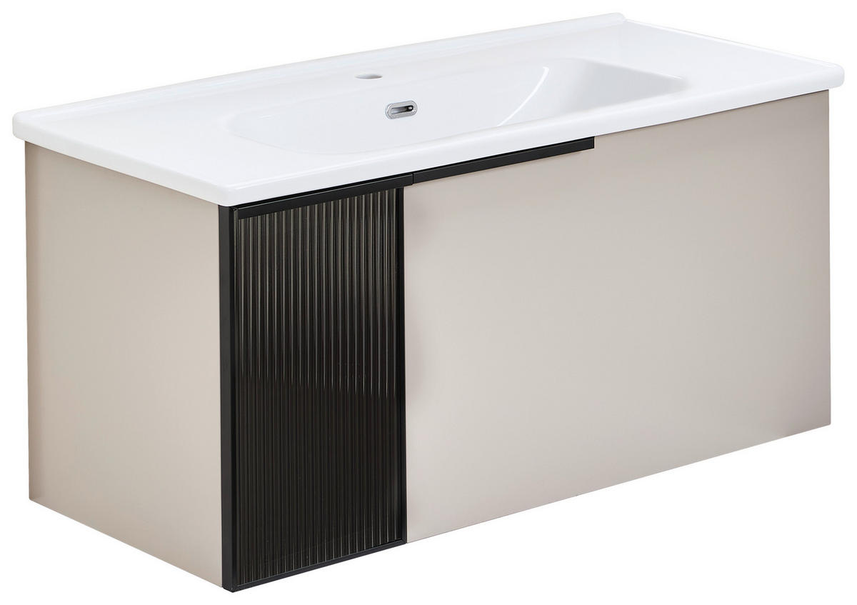 BADEZIMMER 3-teilig  in  - Weiß Hochglanz/Beige, MODERN, Glas/Keramik (100/114/45cm) - MID.YOU